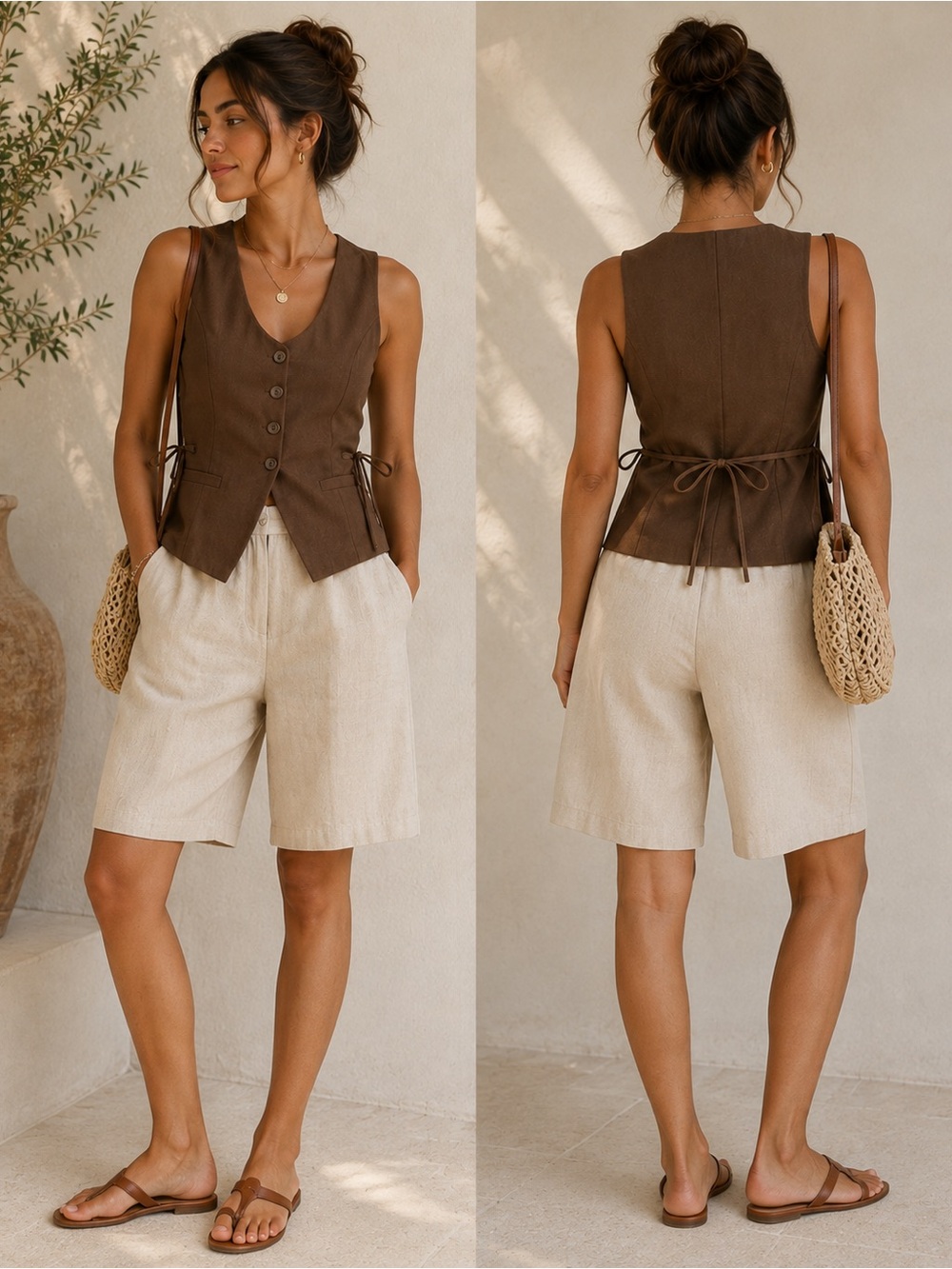 Brown Button-Front Women's Vest - Picture 4 of 4